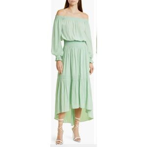 Ramy Brook Homer Off the Shoulder Long Sleeve Dress in Pistachio NWT Size XS